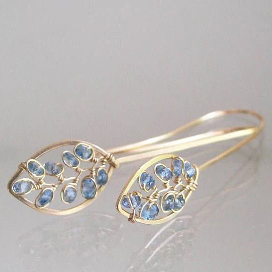 Vintage Blaue Hohle Blatt Goldene Ohrringe