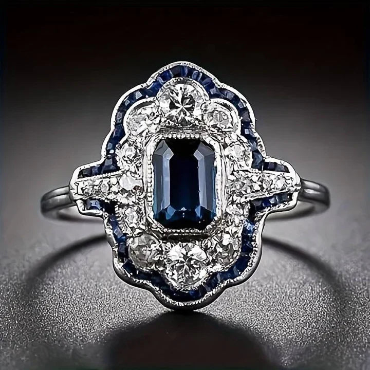 Vintage Blau Kristall Silber Ring