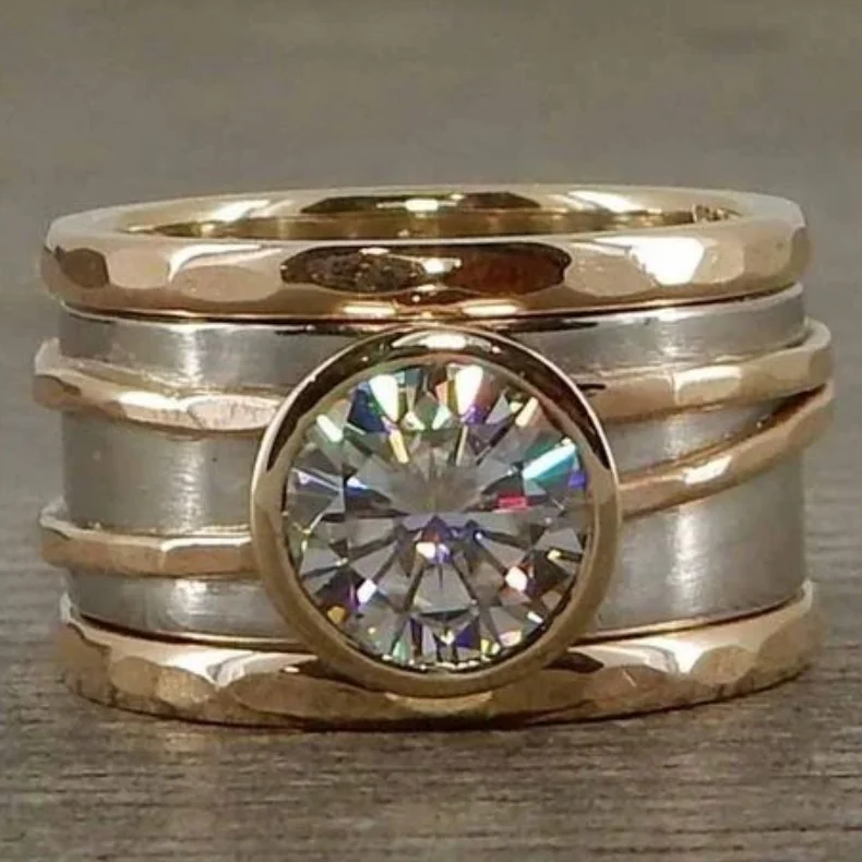 Vintage-Kristallring in Gold und Silber