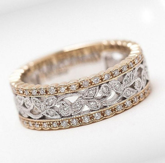Hohlbrillantring aus Gold und altem Silber