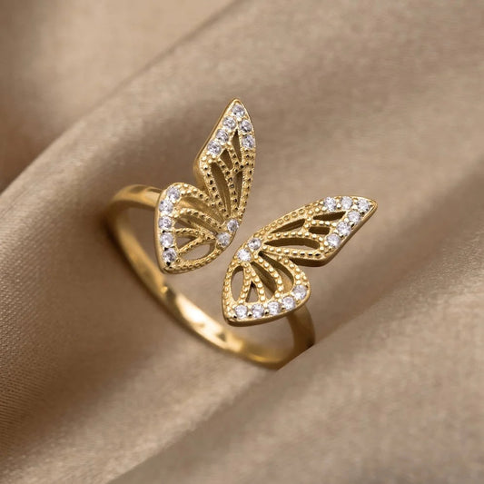 Schmetterlingsring mit Zirkonia in Gold