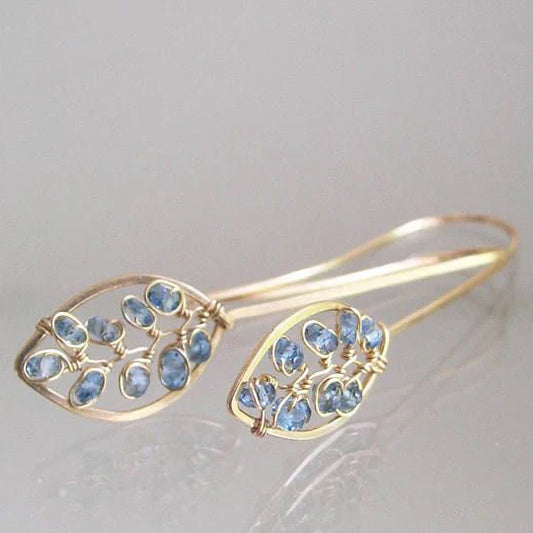 Vintage Blaue Hohle Blatt Goldene Ohrringe