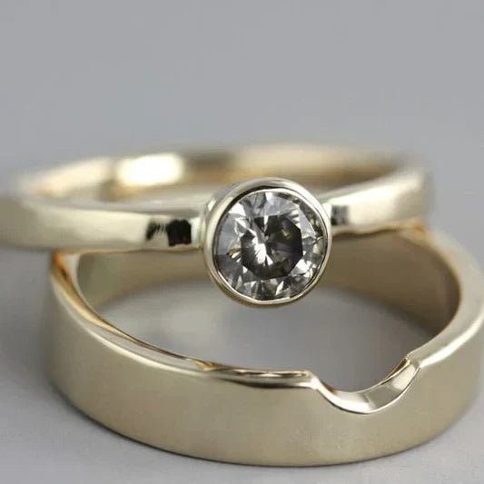 Vintage Gold Intarsien Zirkonia Ring Set