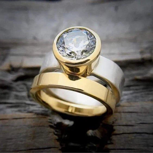 Vintage Intarsien Glas Gold & Silber Ring
