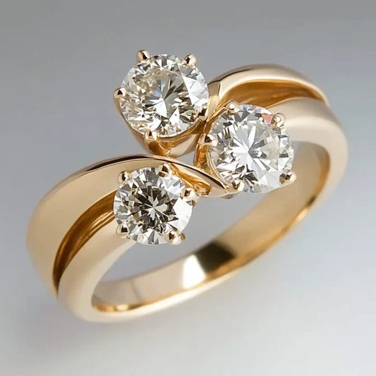 Vintage Dreifach-Zirkonia Krone Gold Ring